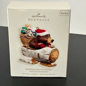 Hallmark Ornament Sledding Into Christmas Nick and Christopher 2007 Bear Mouse